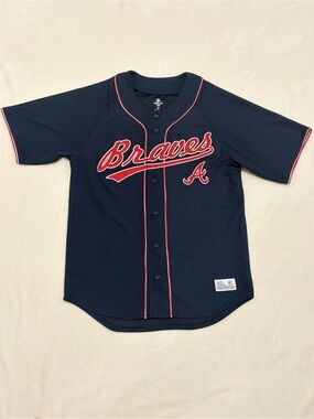 Atlanta Braves Navy Button-Up Baseball Jersey